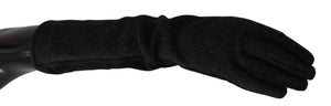 Black Gray Mid Arm Length Mittens Wool  Gloves