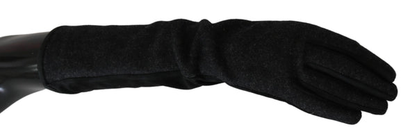 Black Gray Mid Arm Length Mittens Wool  Gloves