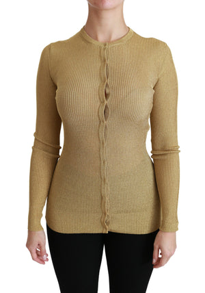 Gold Long Sleeve Cardigan Viscose Sweater