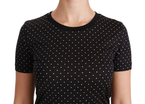 Black Dotted Crewneck Cotton Top T-shirt