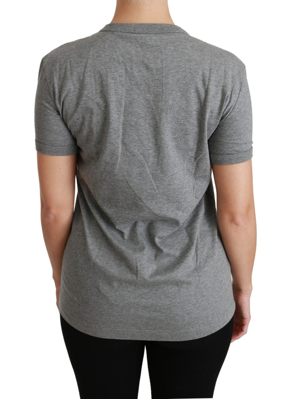 Gray Crewneck Amore Patch Cotton Top T-shirt