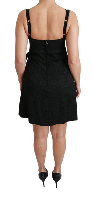 Black Stretch Satin Jacquard Mini Dress