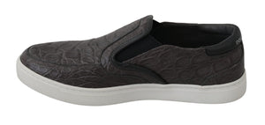 Gray Leather Flat Caiman Mens Loafers Shoes