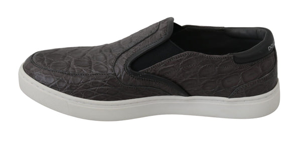 Gray Leather Flat Caiman Mens Loafers Shoes