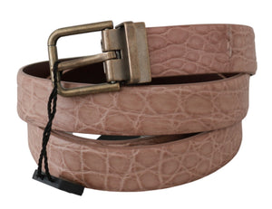 Beige Exotic Skin Gold Buckle Leather Belt