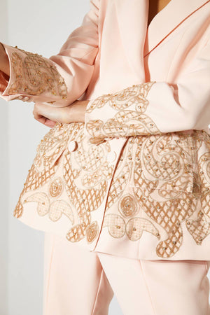 Embellished Double-Breasted Tailored Blazer