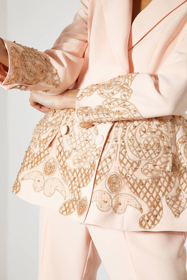 Embellished Double-Breasted Tailored Blazer