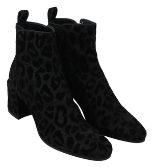 Black Leopard Short Boots Zipper Shoes