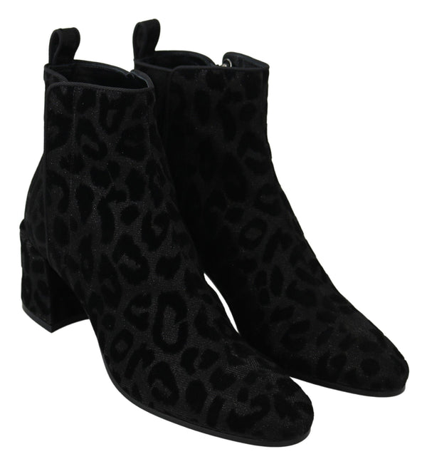 Black Leopard Short Boots Zipper Shoes