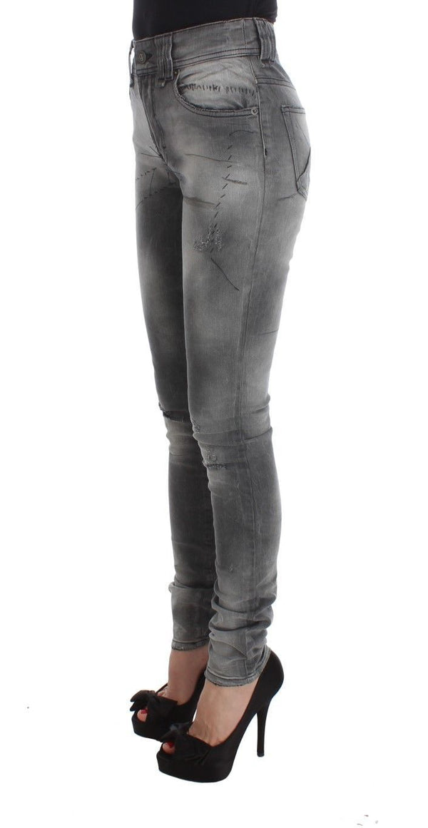 Gray Wash Cotton Blend Slim Fit Denim Jeans Pants