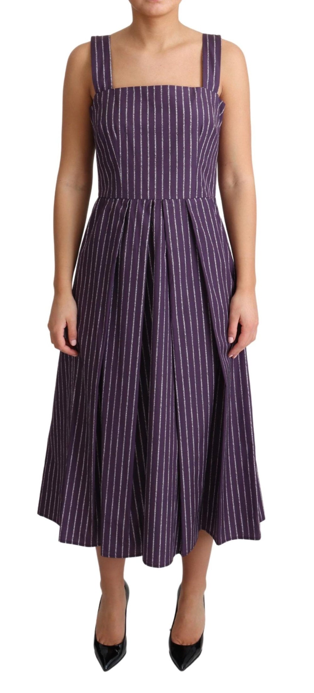 Purple Striped Cotton A-Line Stretch Dress