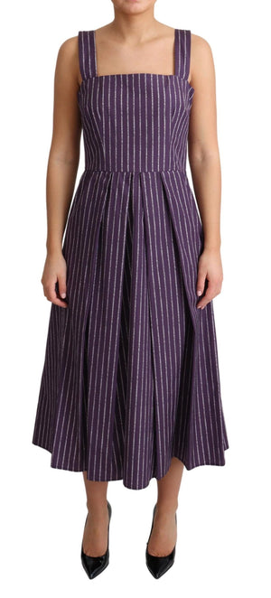Purple Striped Cotton A-Line Stretch Dress