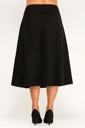 Faux Suede Button-Front Midi Skirt