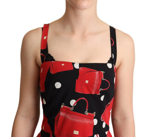 Black Red Bag Print A-line Mid Length Dress