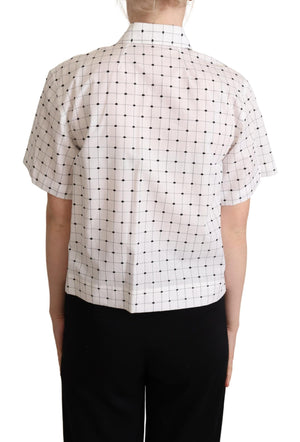 White Polka Dot Cotton Collared Shirt Top