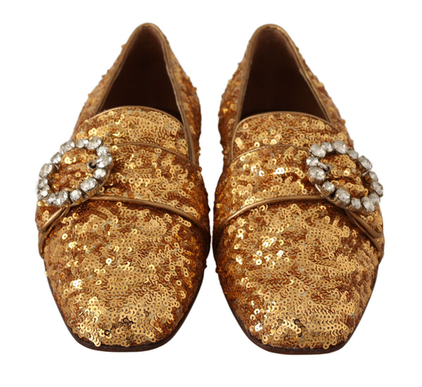 Gold Sequin Crystal Flat Women Loafers Shoes