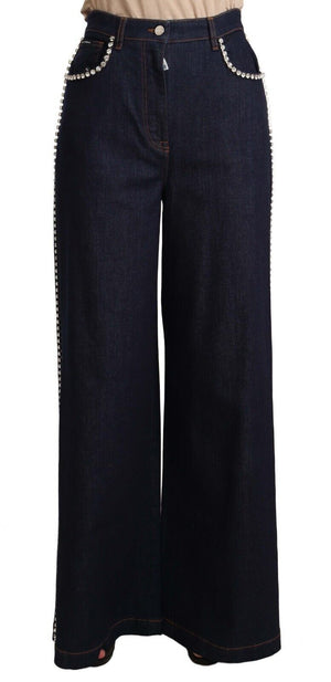 Dark Blue Crystal Embellished Flare Jeans