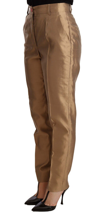 Gold Silk Tapered Trouser Metallic Pants