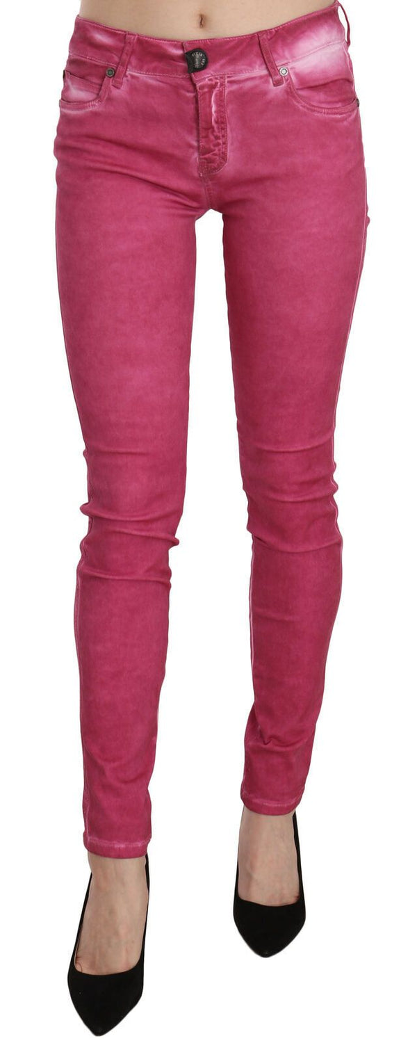 Pink Velvet Mid Waist Skinny Trouser Pants