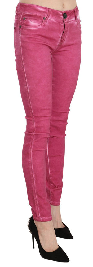 Pink Velvet Mid Waist Skinny Trouser Pants