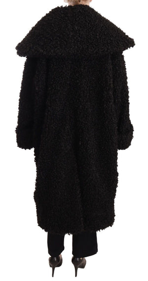 Black Polyester Fur Trench Coat Jacket