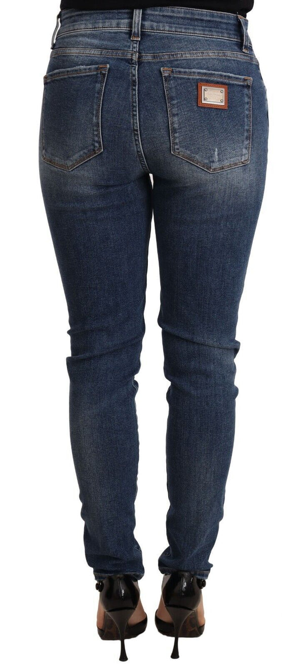 Blue Wash Skinny Denim Cotton Stretch Jeans