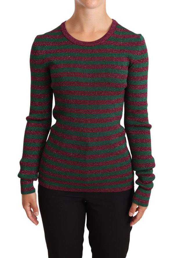 Multicolor Striped Crew Neck Pullover Sweater