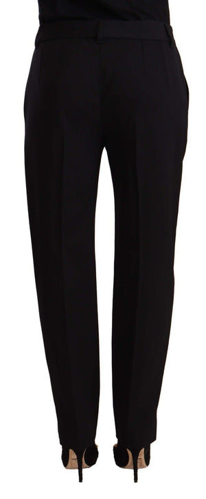Black Mid Waist Skinny Trouser Wool Pants
