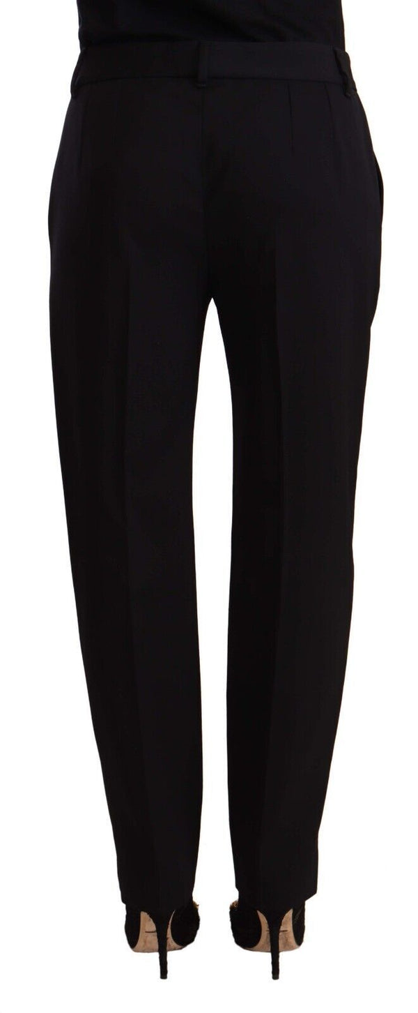 Black Mid Waist Skinny Trouser Wool Pants