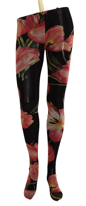 Black Floral Print Nylon Tights Stockings