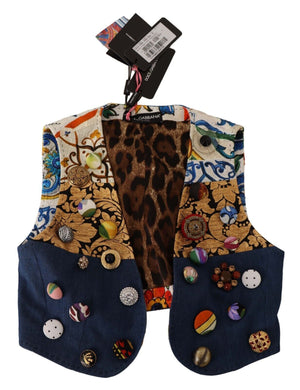 Multicolor Embellished Waist Coat Cotton Top