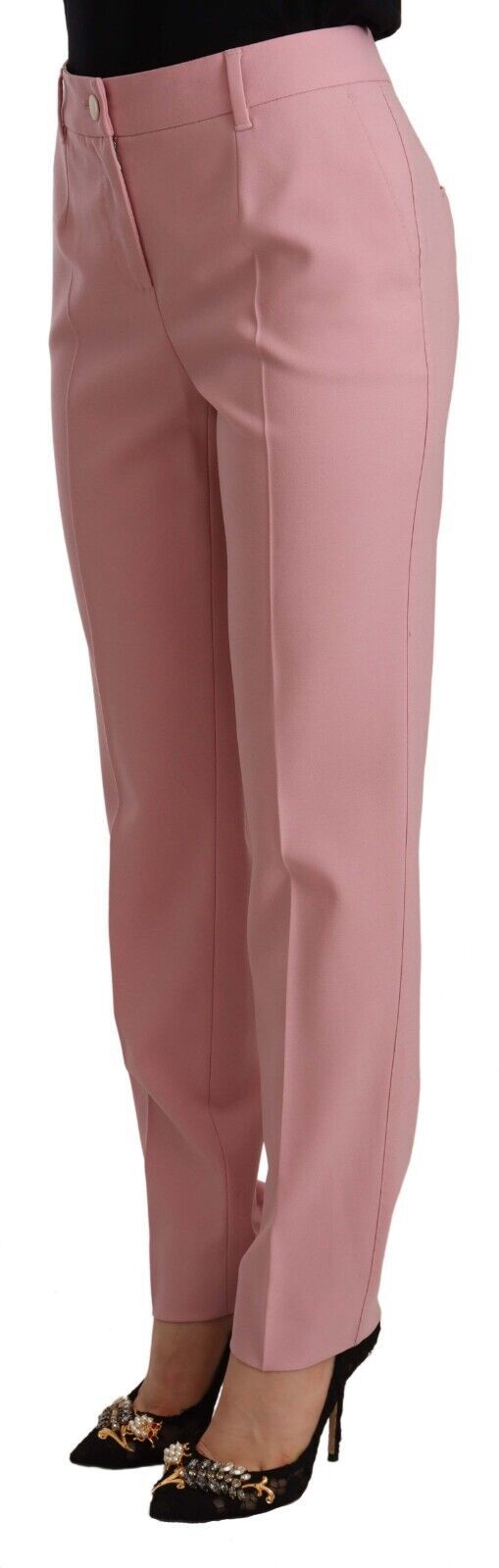 Pink Wool Stretch High Waist Trouser Pants