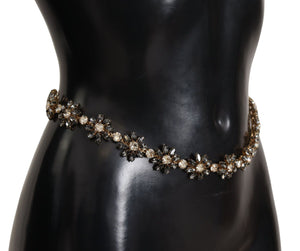 Black Daisy Crystal Dauphine Texture Belt