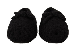 Black Slip On Ballerina Flats Wool Knit Shoes