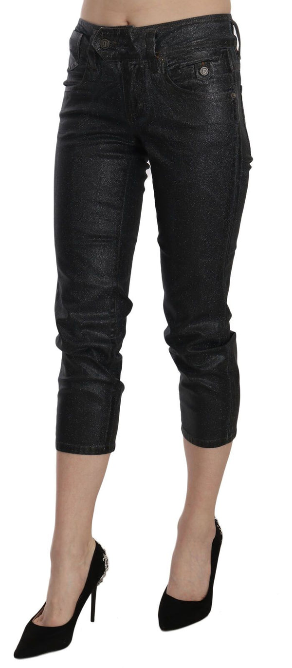 Black Washed Mid Waist Slim Leg Cropped Denim Pants