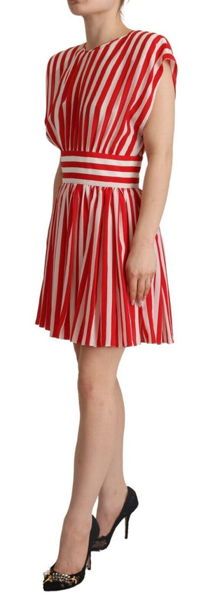 Red White Stripes Silk Mini A-line Dress