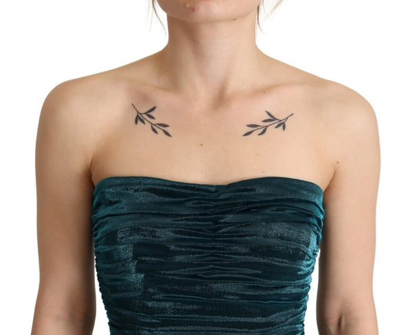 Turquoise Bustier Bodice Draped Midi Dress.