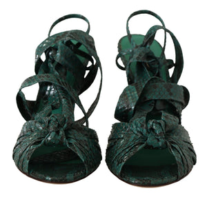 Green Python Strap Sandals Heels Shoes