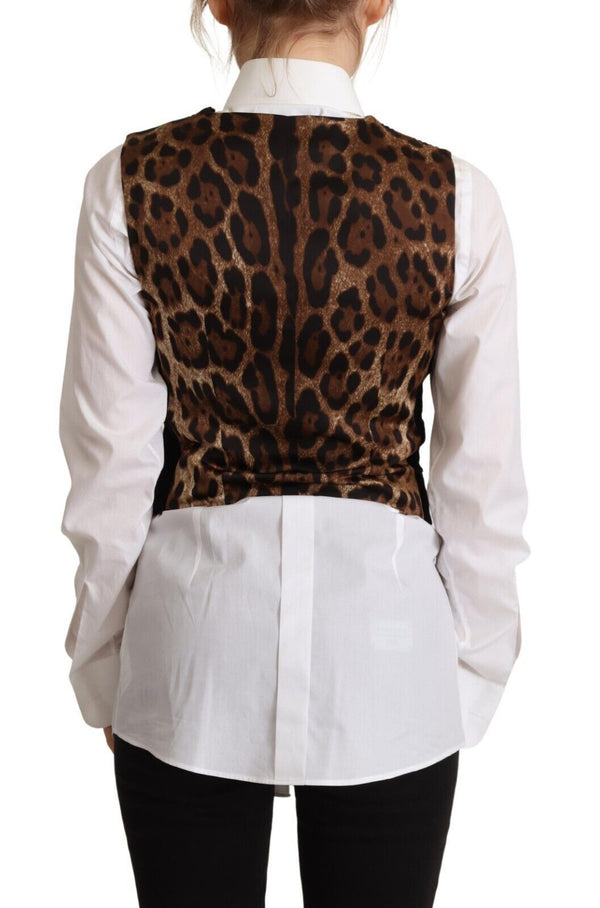 Black V-neck Leopard Corduroy Button Vest Top