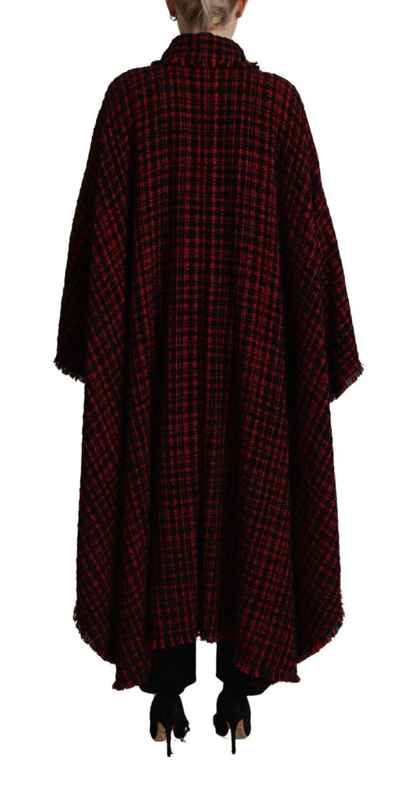 Black Red Cotton Checkered Over Coat Jacket