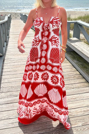 Resort Style Sea Creature Print Slip Dress