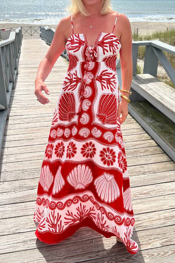 Resort Style Sea Creature Print Slip Dress