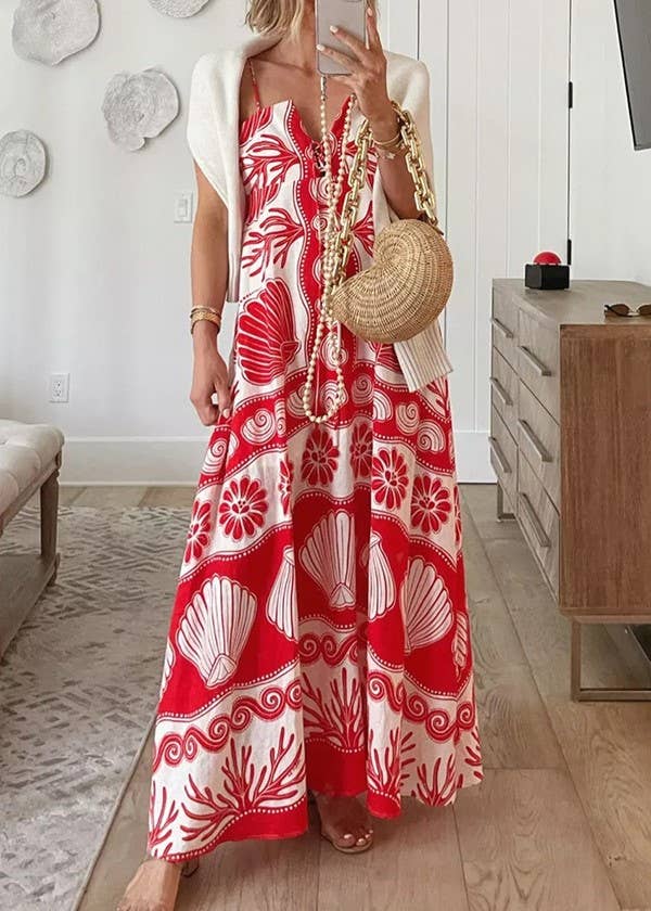 Resort Style Sea Creature Print Slip Dress