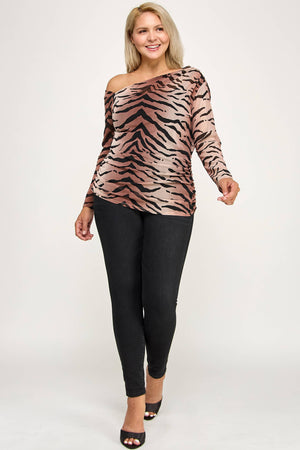Ruched Zebra Print Off-Shoulder Top