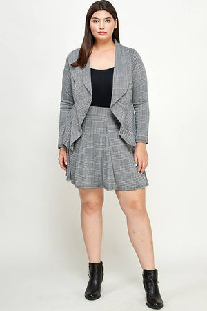 Plaid Open-Front Draped Blazer