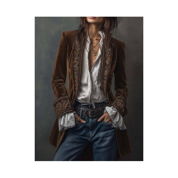 Women's Long Sleeve Solid Color Lace Velvet Jacket