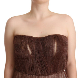Metallic Bronze Polyester Maxi Gown Dress