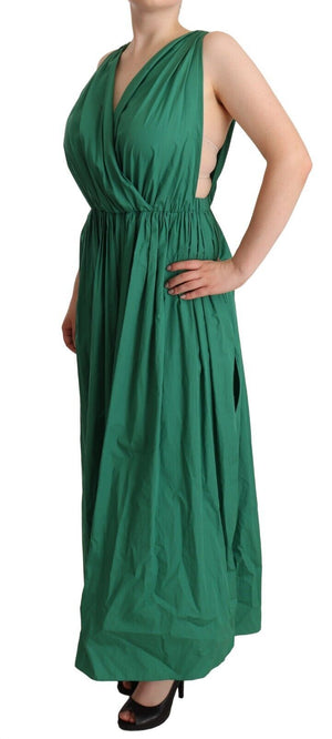 Green Cotton Sleeveless V-neck Dress