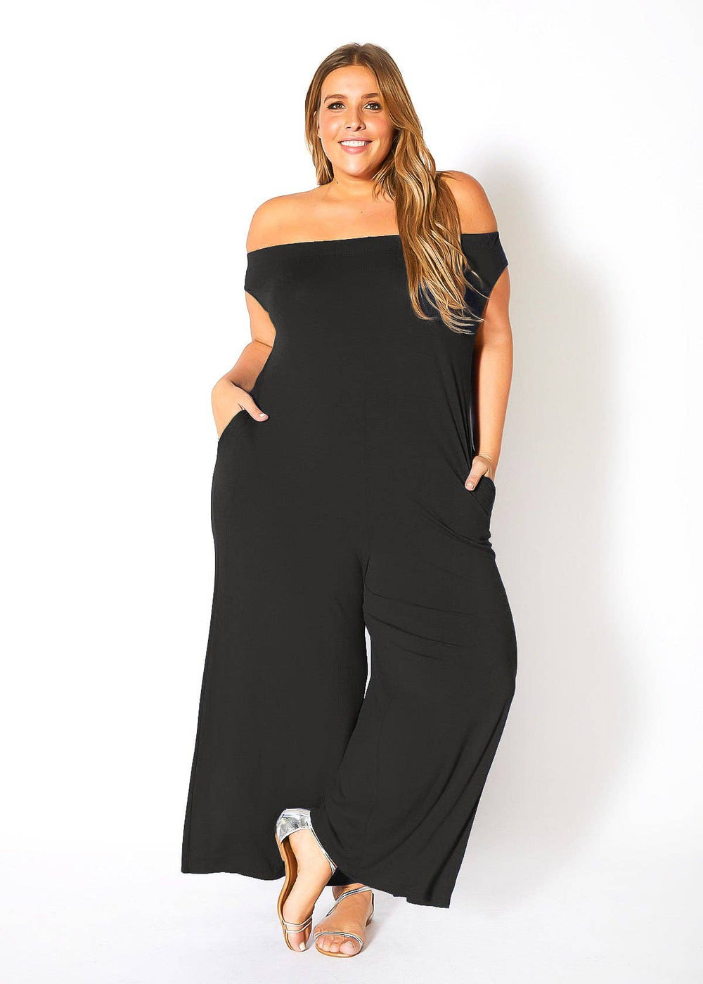 Bellatrix Plus Size Off Shoulder Wide Leg Jumpsuit