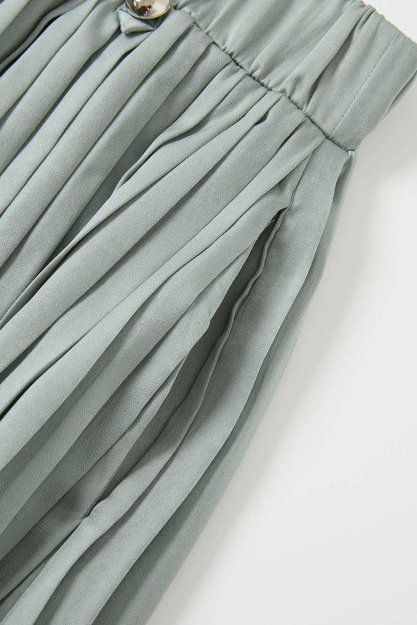 Pleated Wide Leg Pants With Knit Waist Band